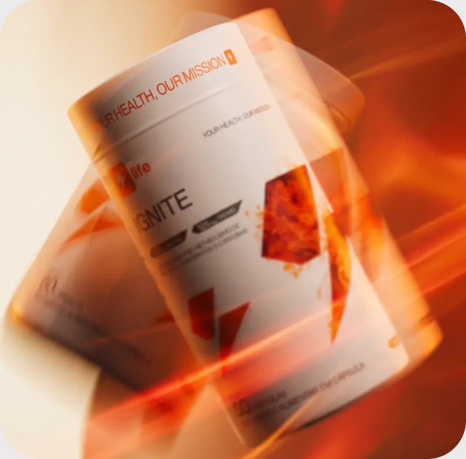 Frasco de Ignite com rastros de luz laranja