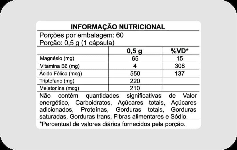 Rótulo do Dream EZ: tabela nutricional e advertências
