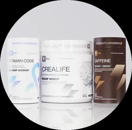 Frascos de Vitamin Code, Crealife e Caffeine