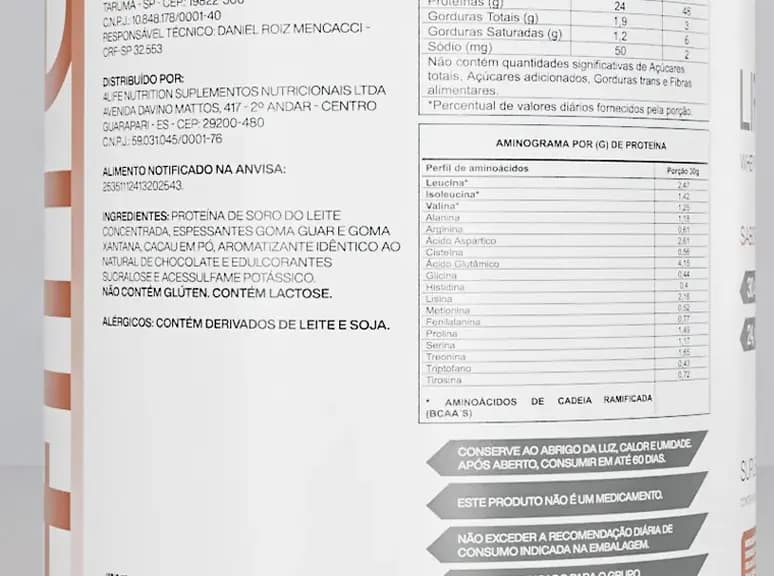 Verso do pote de Lifewhey sabor chocolate