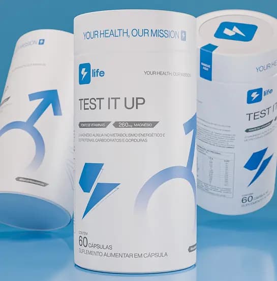 Frascos de Test It Up sobre fundo azul